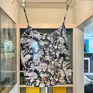 American Apparel Navy Cat Graphic Sheer Tank